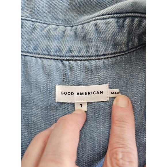 Good American Soft Denim Jean Shirt Women's Size 1/S Casual Preppy - Picture 6 of 11